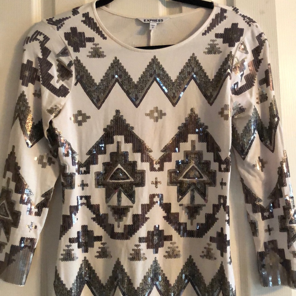 White sequin long sleeve dress